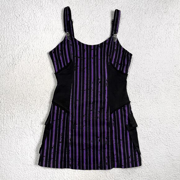 Lip Service Ghoul School Fright Night Out Striped Purple Black Mini Dress Goth - Picture 3 of 16